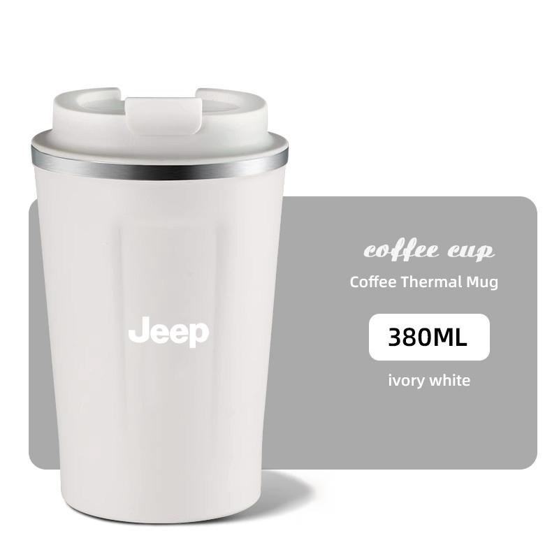 För Jeep 380ML Bärbar Bilkaffekopp Lasergraverat Bilmärke Isolerad Mugge För Jeep Wrangler Rubicon Renegade Compass Grand Cherokee