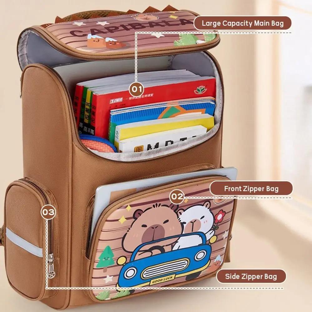 Water Resistant Cartoon Animal Bookbag Large Capacity Capybara Backpack Student