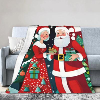 Christmas Santa Claus Flannel Blanket Winter Super Warm Throw Blanket for Kids Adults Living Room Sofa Bed Cover