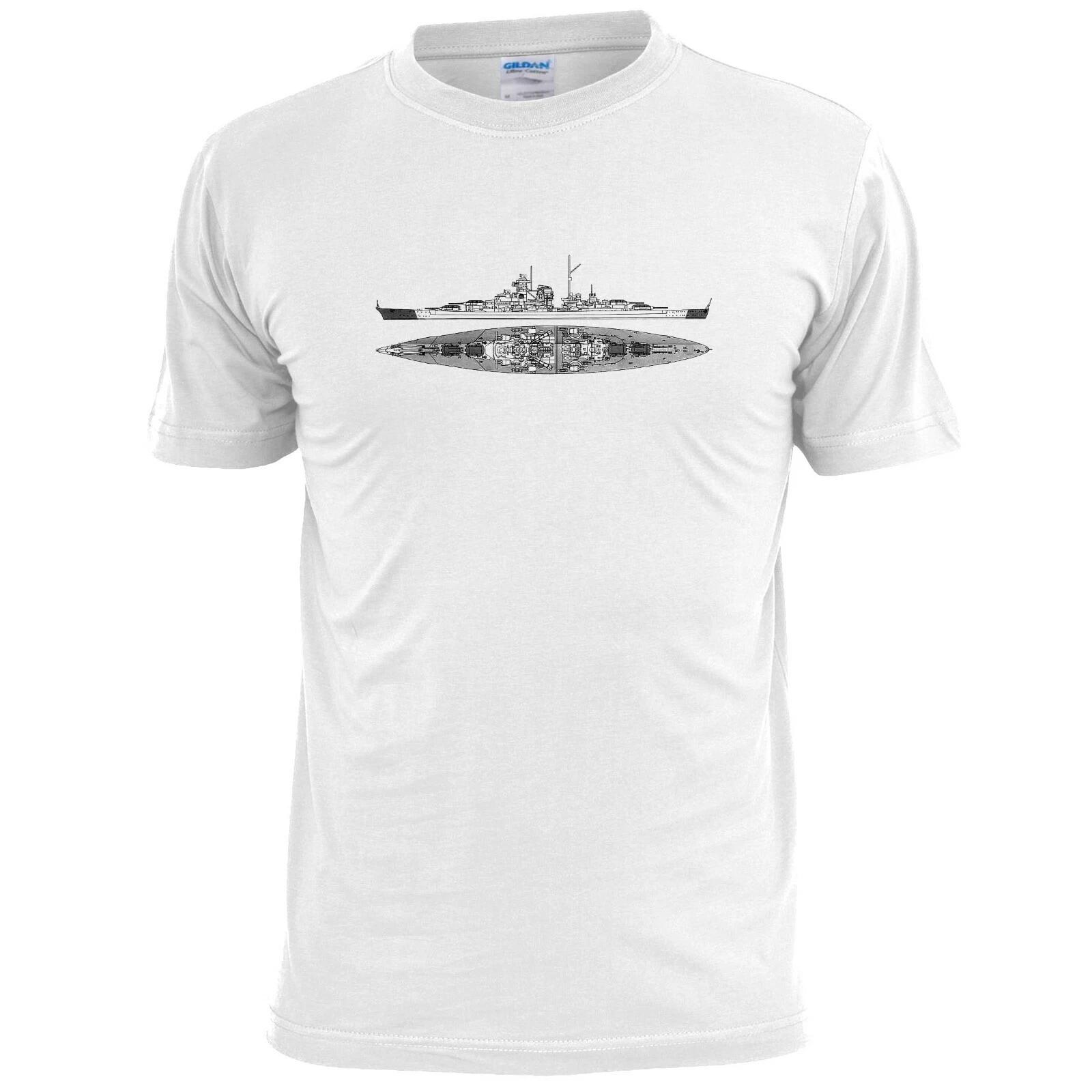 Mens Bismarck German Battleship Blueprint T shirt XL