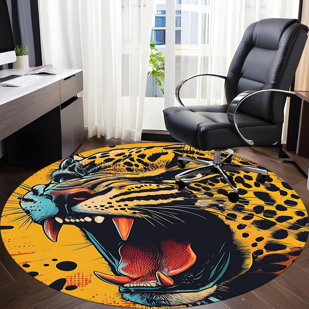 1pc Leopard Print Office Round Area Rug, Indoor Mat Suitable ForOffice, Under Office Chairs Bedroom Living Room Home Decor, Room Deco, D034