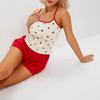 Trendy Love Heart Knit Pajama Set: Camisole & Shorts