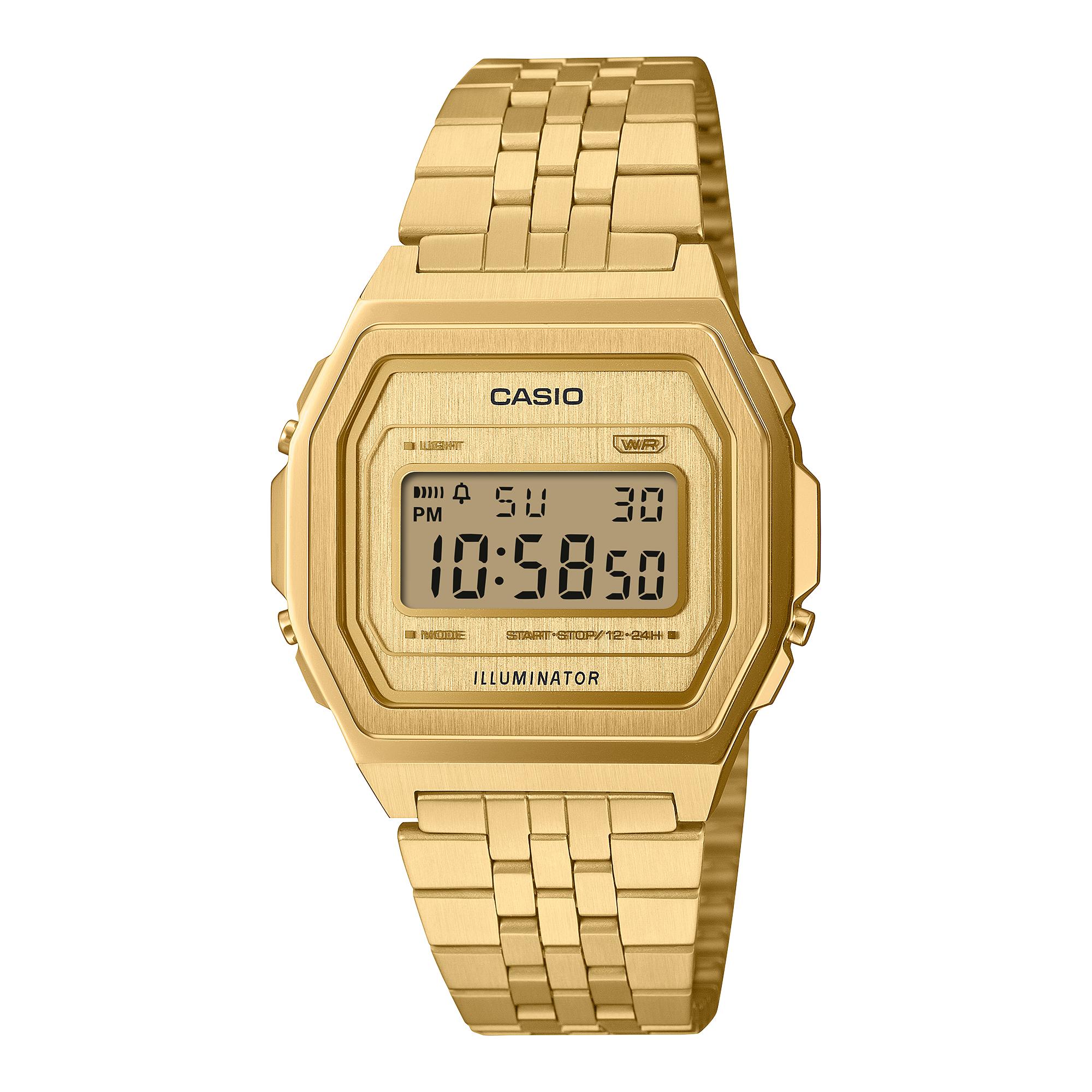 Casio Men s Stainless Steel Water Resistant Digital Alarm Quartz Watch A1000G-9 золотой