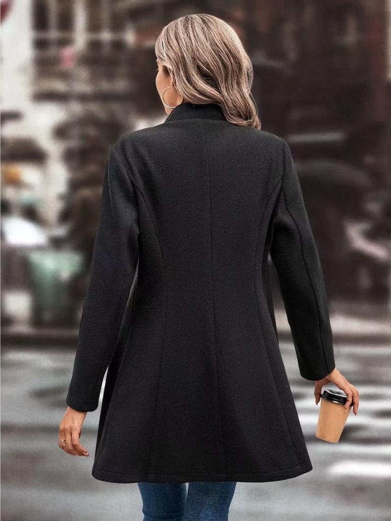 Gabardina con cuello de solapa Abrigo cortavientos para mujer Ropa entallada Mujer Capa holgada Abrigo de lana de un solo botón Prendas de abrigo