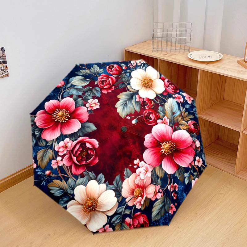 1 Stück Automatischer Faltregenschirm - Buntes Blumenmuster, Tragbares & Faltbares Design mit 8 Speichen, Weihnachts-Geburtstagsgeschenke