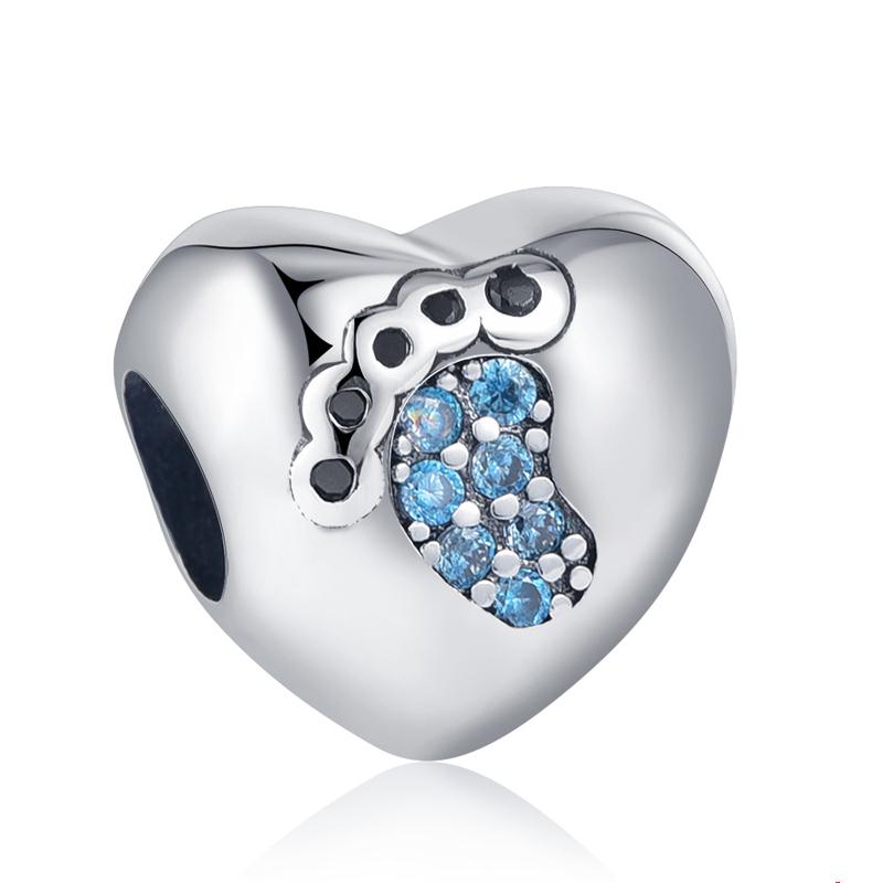 925 Silver Love Footprints Bead Double Pendant Charm for DIY Bracelet Jewelry Making Gift for Boy Girl Friend