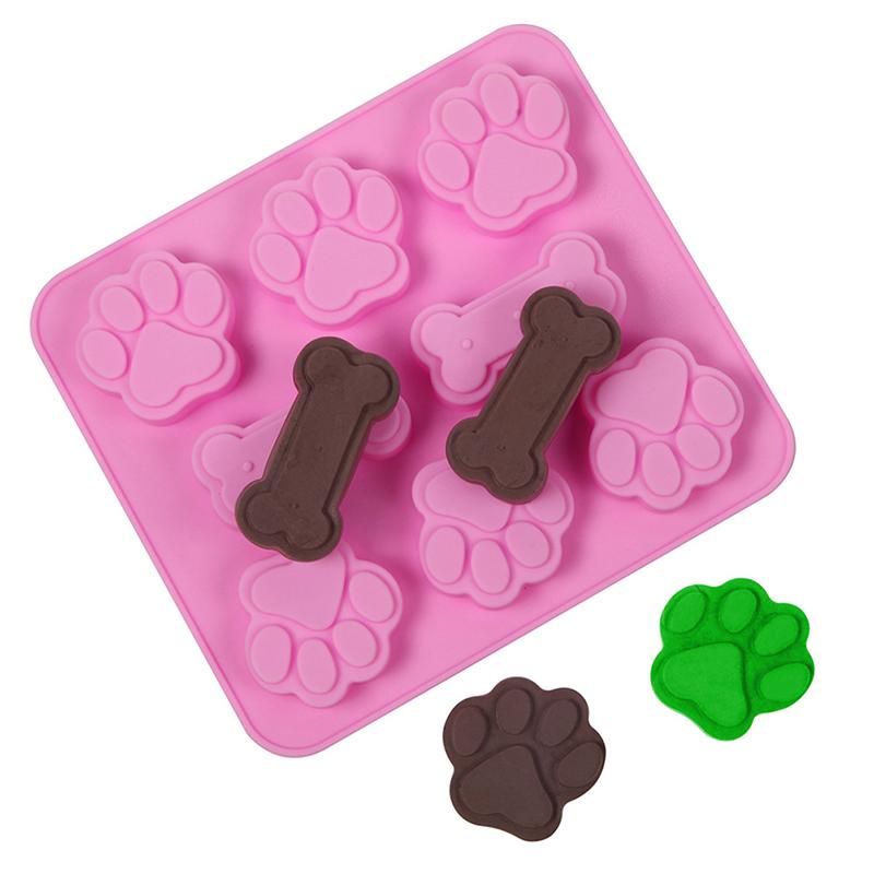 1Pc Dog Footprint Silicone Mold Bone Cookie Cutter Diy 3D Fondant Cat Paw Silicone Bakeware Molds Baking Accessories