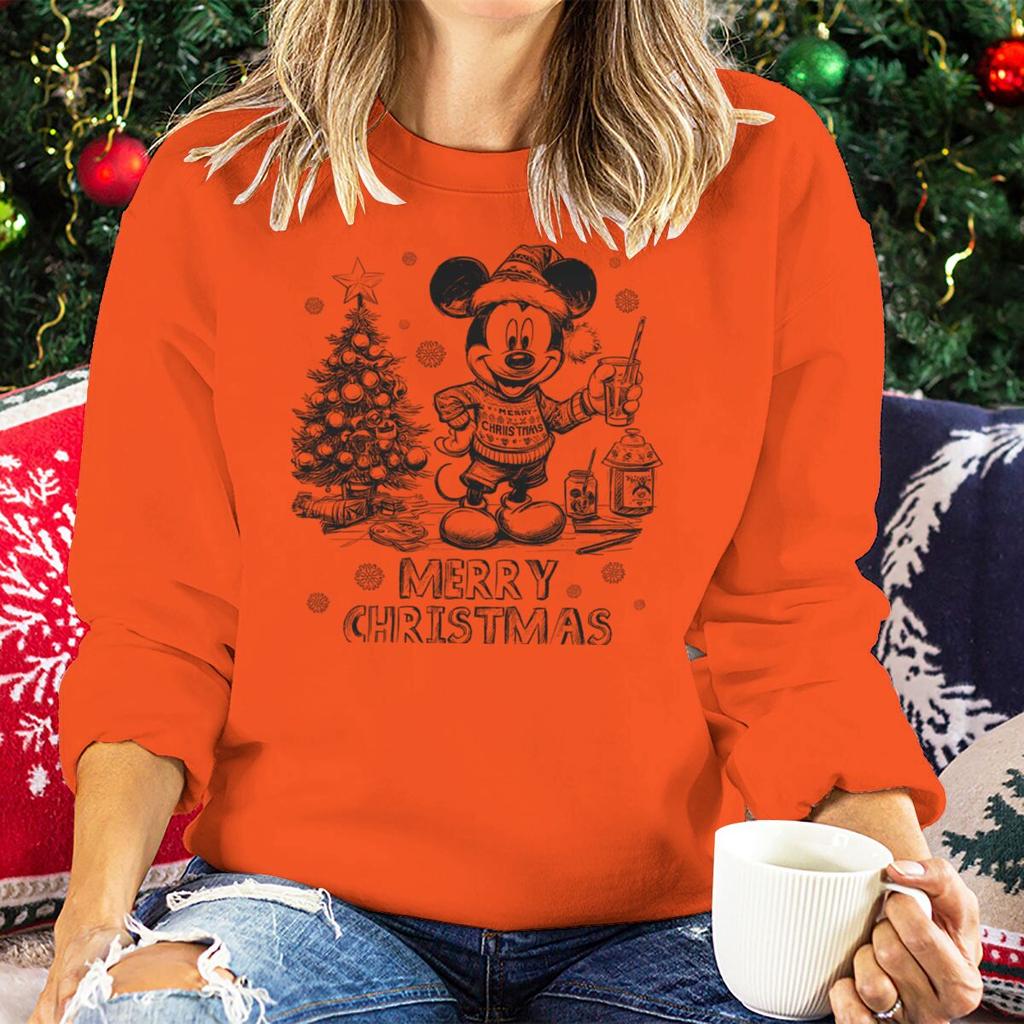 Vintage Retro Christmas Mickey Mouse Sweatshirt for Women Festive Holiday Wear Clothes Merry Christmas Party Matching Sweatshirt