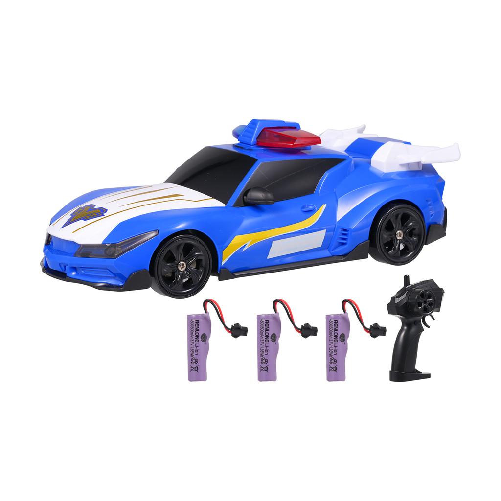 Police Car Remote Control Toy, 4WD Drift Car Toy with Lights 3 Rechargeable Batteries, Birthday Gift