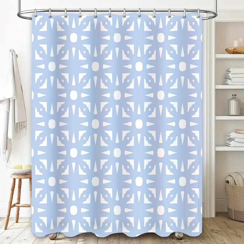 Blue White Shower Curtain with Snowflake Pattern, Perfect for Bathroom Decor Extra Long Size for Bathtub or Stand-Up Shower Encl