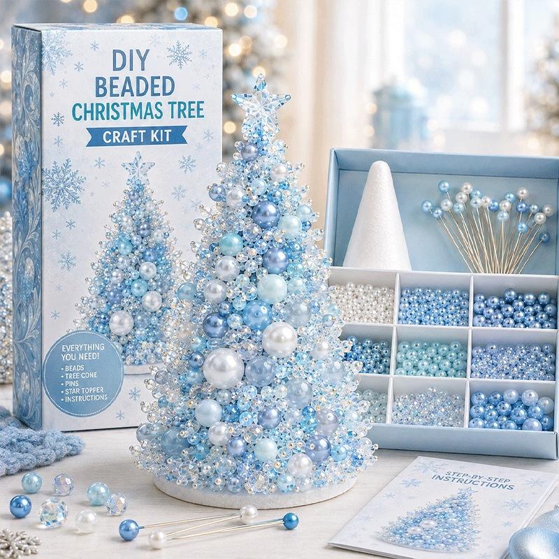 Beaded Christmas Tree DIY Kit, Colourful Plastic Bead Ornament Craft Set, Handmade Holiday Tree Making Kit for Kids Adults