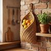 3PCS/SET Hand Woven Fruit Vegetables Basket Wall Mounted Cotton Rope Kitchen Storage Basket Mesh Pocket Breathable
