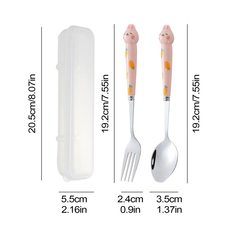 Cute Cutlery Set Cartoon Bunny Stainless Steel Cutlery Kit Mirror Polished Flatware Sets Spoon and Fork Set in Storage Box