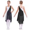 Kids Girls Contrast Color Stylish Sleeveless Round Neckline Shiny Sequins Decorated Irregular Hem Dance Dress