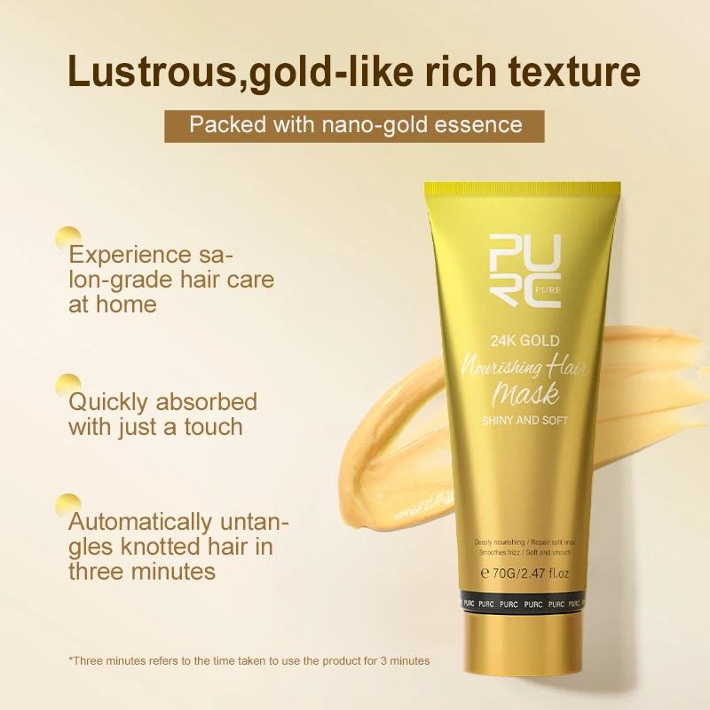 PURC Mască hrănitoare pentru păr cu aur de 24K, îndreptare magică, tratare profesională a părului cu cheratina, produs de îngrijire a părului pentru femei