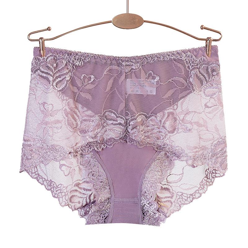 8 Color Plus Size Women Panties Sexy Lace Transparent Underwear Panty Seamless Mid-Waist Hip Raise Briefs Cotton Health Lingerie