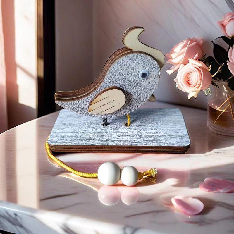Woodpecker Knocking Doorbell Solid Wood Bird Hand Pulling Rope Ceremony Room Exquisite Ornament Decoration Crafts Home Decor