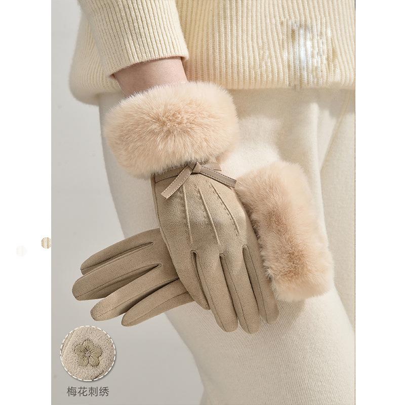 Gloves women's day electric car windproof warm gloves women fleece windproof cold