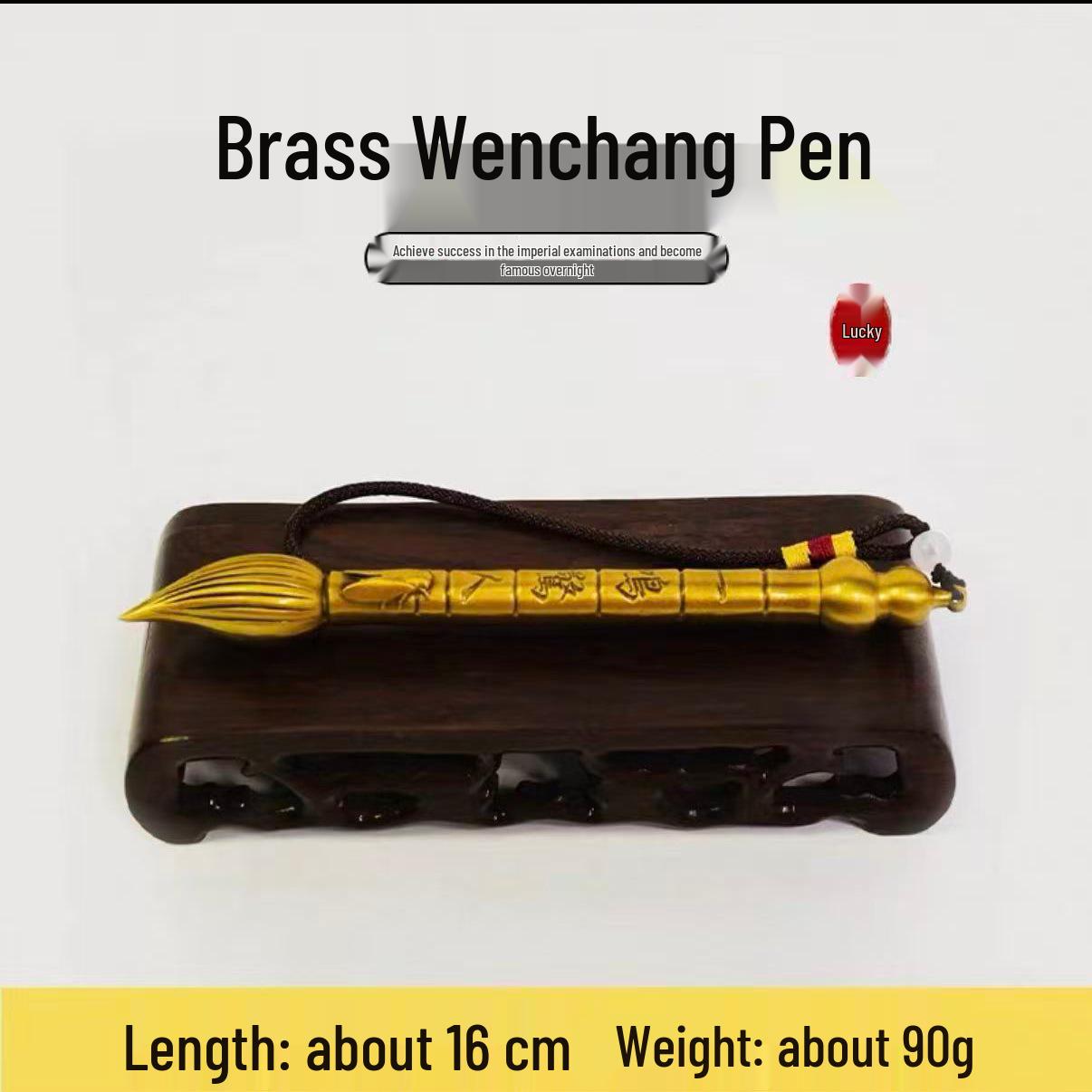 Golden Brass Pure Copper Wenchang Scholar Pen Pendant & Holder Set