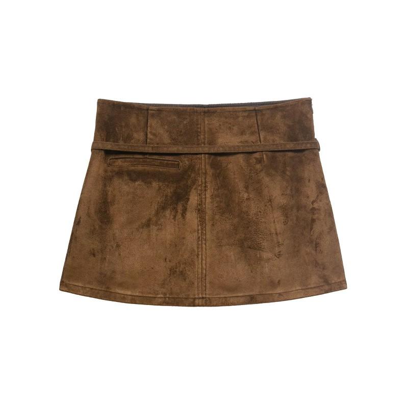 Womens Faux Suede High-Waist Short Skirt Shorts With Belt 8490950