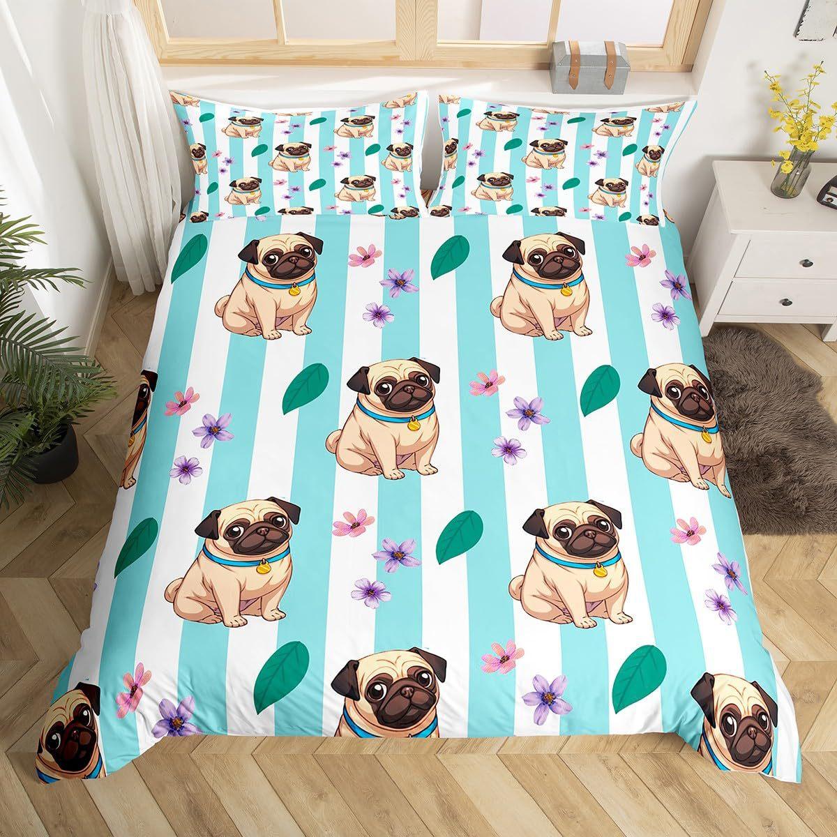 

Постельное белье с животными Милый мопс Набор из трех предметов Цифровая печать Пододеяльник EU Double 200*200