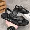 Straight shoes sandals men's soft leather men's leather sandals wearing middle-aged shoes beach shoes men's sandals