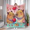 Warm Capybara Family Theme Flannel Blanket, Comfortable and Lightweight Multi-purpose Blanket for Sofa Birthday Gift Blanket