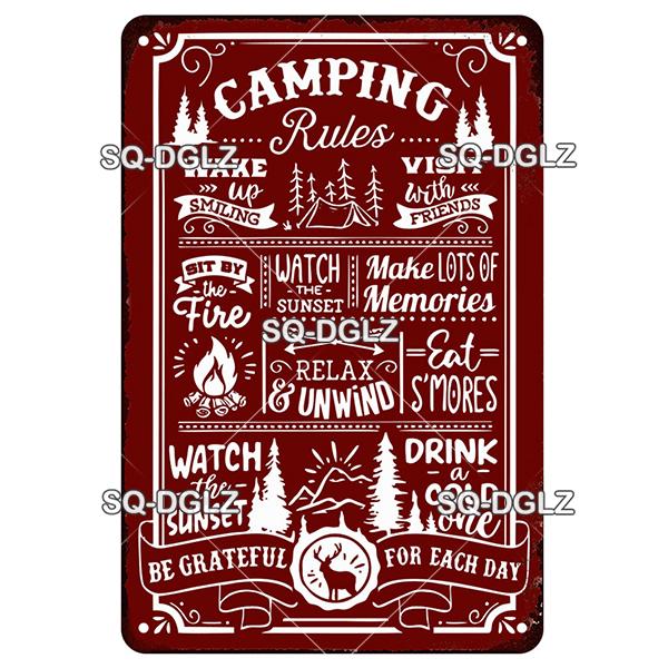 SQ-DGLZ Vintage Welcome To Camping Metal Sign Plate Tin Sign Plate Home Bar Door Wall Decor Sticker Decoration Plaque Poster