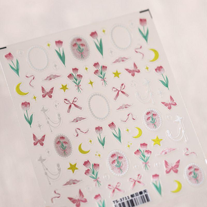 

Pink Tulip Bows Three-Dimensional Relief Nail Sticker Waterproof Nail Sticker Ornament 3711 3712 TS-3711