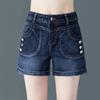 Fashion Denim Shorts Women's Summer Korean Embroidered Straight Leg Thin Elastic High Waist All-match Jeans Women
