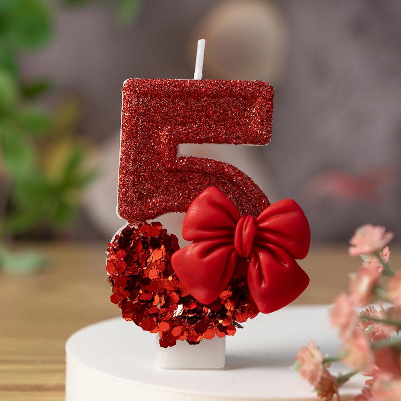 Red Bow Creative Birthday Number Candles - Hot-Selling Cake Decorations