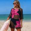 3-teiliges Set Damen Badeanzug Set V-Ausschnitt Träger-BH Hoher Taillen Slip Bikini Set mit Atmungsaktivem Netz Cover-Up Urlaubs Party Sommer Bademode