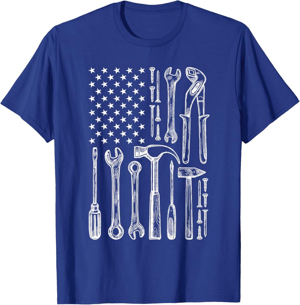 Tools American Flag Graphic Tee Men Mechanic Craftsman Vintage Cotton T-Shirt