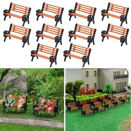 Mcbridenty 10pcs HO N O Scale 1:100 Bench Chair Models for Sette Street Park Layout, Plastic Crafts, Garden/Train Layout