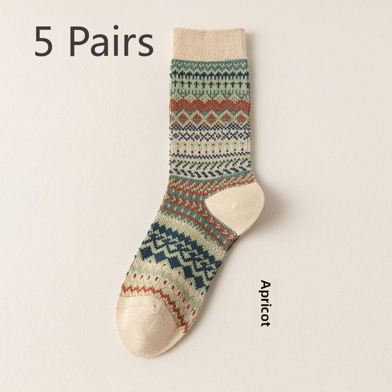 5 Pairs Autumn and Winter Socks for Women Maillard Mid-tube Pile for Women Socks Spring and Autumn Double Needle Double Road Deodorant Cotton Socks