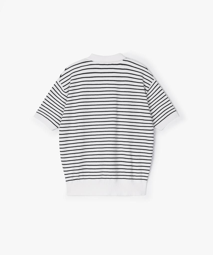 Peullojeulum Pure Cotton Collar Knit Stripe Ivory