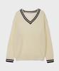 BASIC HOUSE Uni V-Neck Contrast Knit Ivory Lxkt2102