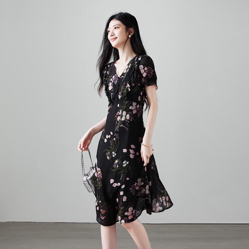 SOFSIL French Floral Silk V-Neck Midi Dress