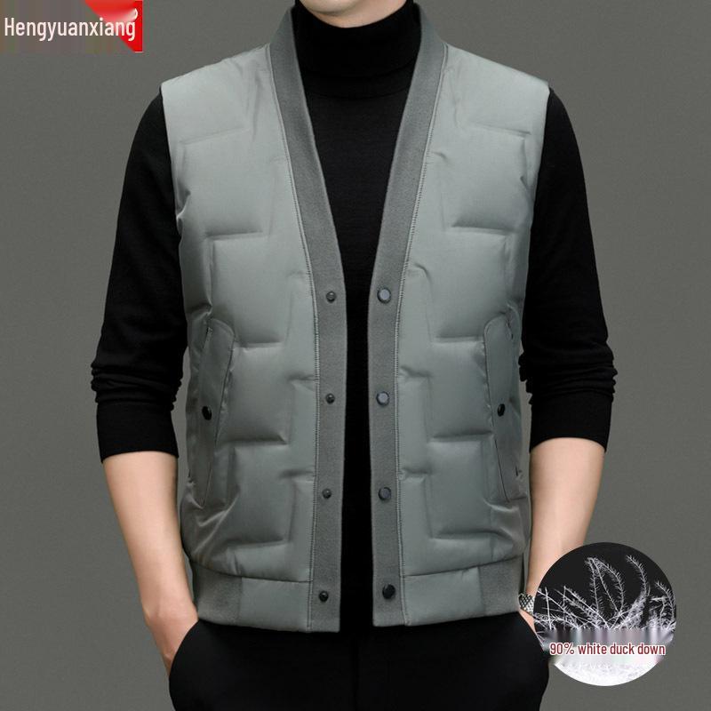 Men's Lightweight V-Neck Down Vest - Warm, Trendy, Plus Size Sleeveless Outerwear for Fall & Winter