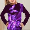 Spring and Autumn Round Neck Butterfly Pattern 3D Printed Top Fashionable Casual Long Sleeved Children's Girl T-shirts