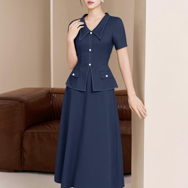 

ZANZEA Жіноча блузка з коротким рукавом та спідниці Літні костюми-двійки 2XL Темно-синій