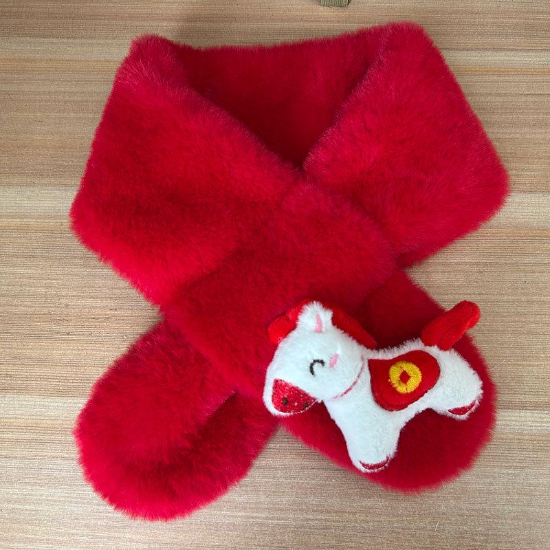 2026 Children's Little Horse Red Plush Winter Scarf - Zodiac Year Warm Anti-Cold Neck Gaiter for Girls