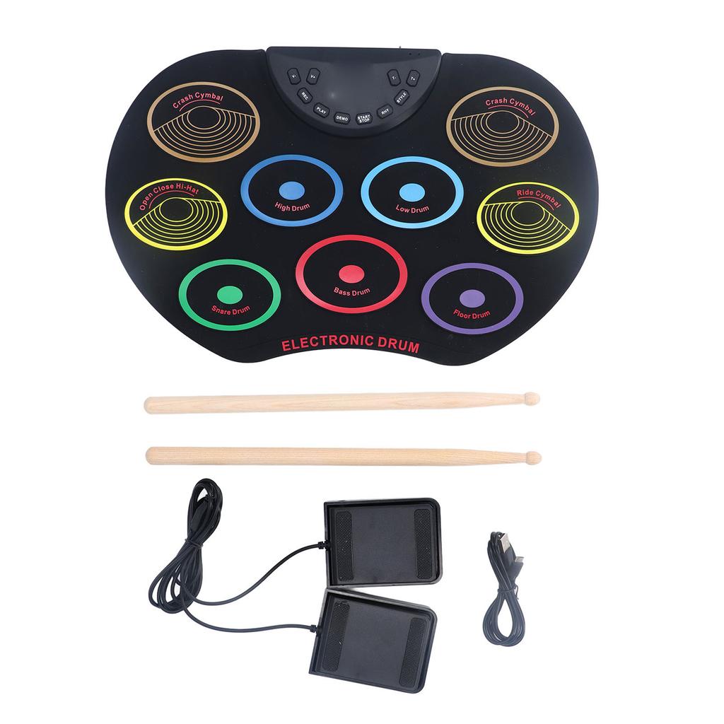 Electronic Drum Set Portable Easy to Play Roll Up Drum Pad Pedals Drum Sticks for Kids Children