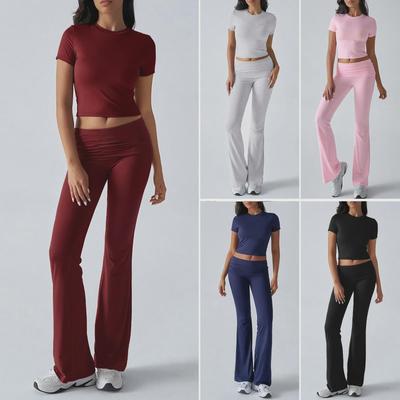Diyun Women's Casual Solid Color Slim Short-Sleeved Long Pants Suit for Spring/Summer 2025