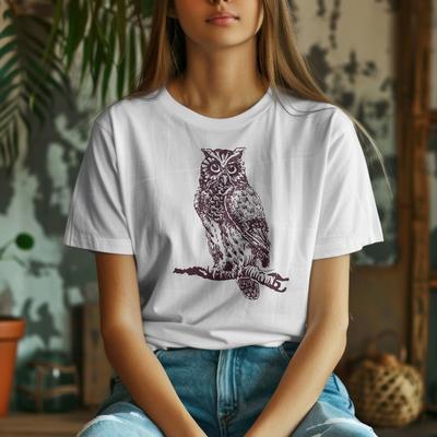 Eulen-Illustration Unisex-T-Shirt, Weises Eulen-T-Shirt, Eulenzeichnung Vogelbegeisterter T-Shirt