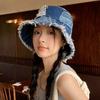 Beggar Style Retro Fisherman Hat Patched Sun Protection Basin Cap Fashion Denim Bucket Hat  Women