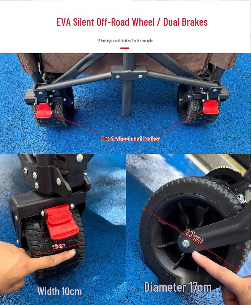 Adjustable Folding Handcart with Umbrella, Elevated Canopy & Table Top for Street Stalls or Camping.