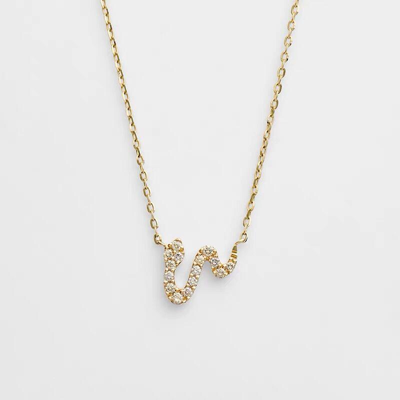 18K Gold-Plated Sterling Silver Zodiac Snake Pendant Necklace with Zircon Diamonds 925 Silver