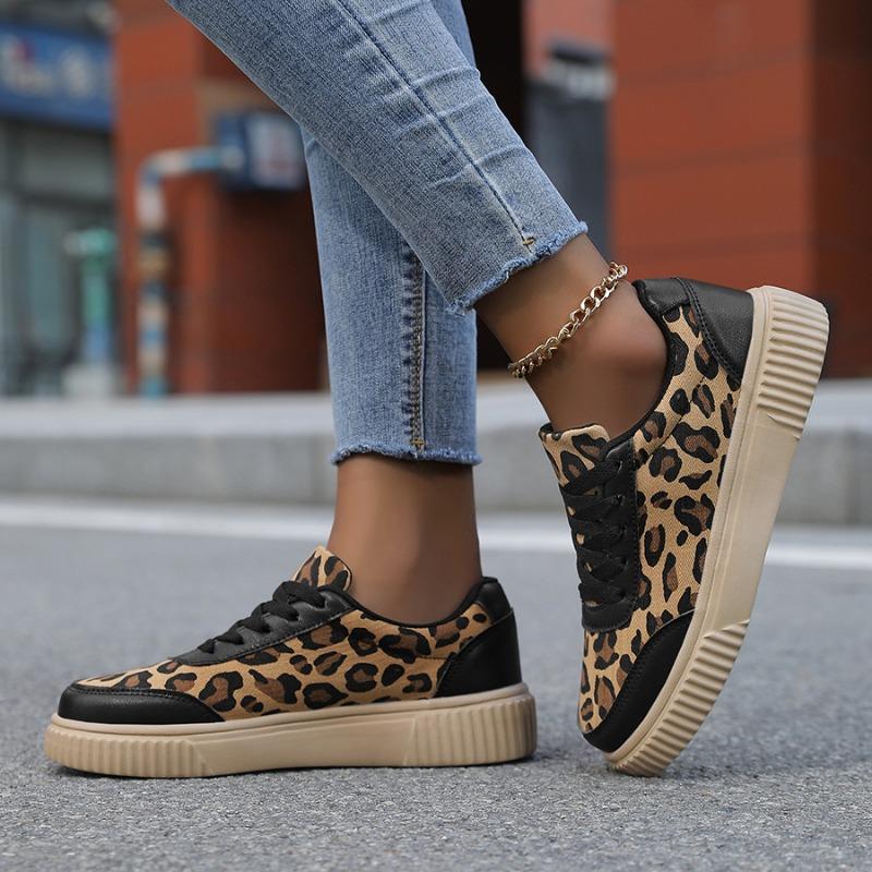 Shoes for Women Fashion Leopard Print Designer Women Shoes Outdoor Comfortable Casual Shoe Women Sneakers Lace-up Vulcanize Shoe