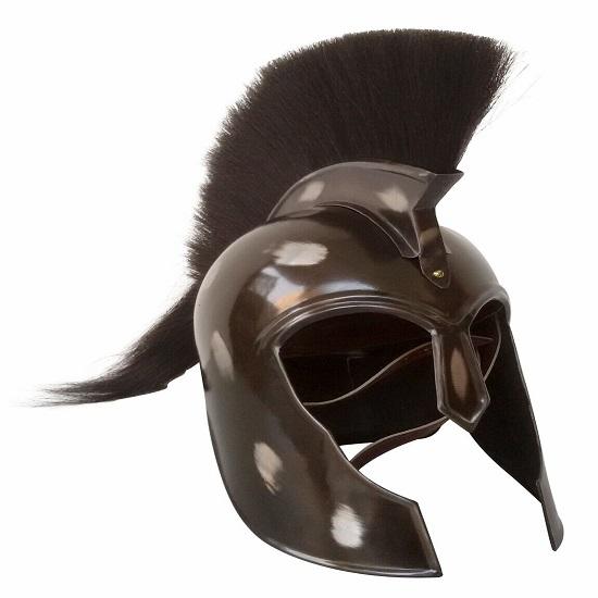 Halloween Medieval Knight Spartan Troy Achilles Armor Helmet Black Plume with Stand